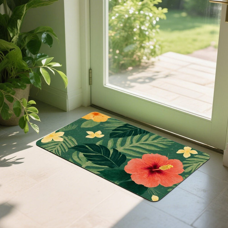Bay Isle Home™ Tropical Floral Hibiscus Doormat,24 x 36, for Front